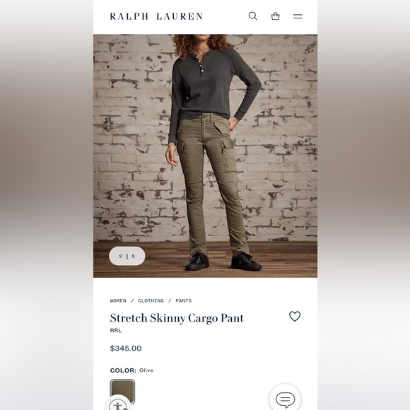 Ralph Lauren Double RL Women’s Stretch Skinny Cargo Pant Olive Green Size 28 RRL - Picture 16 of 16